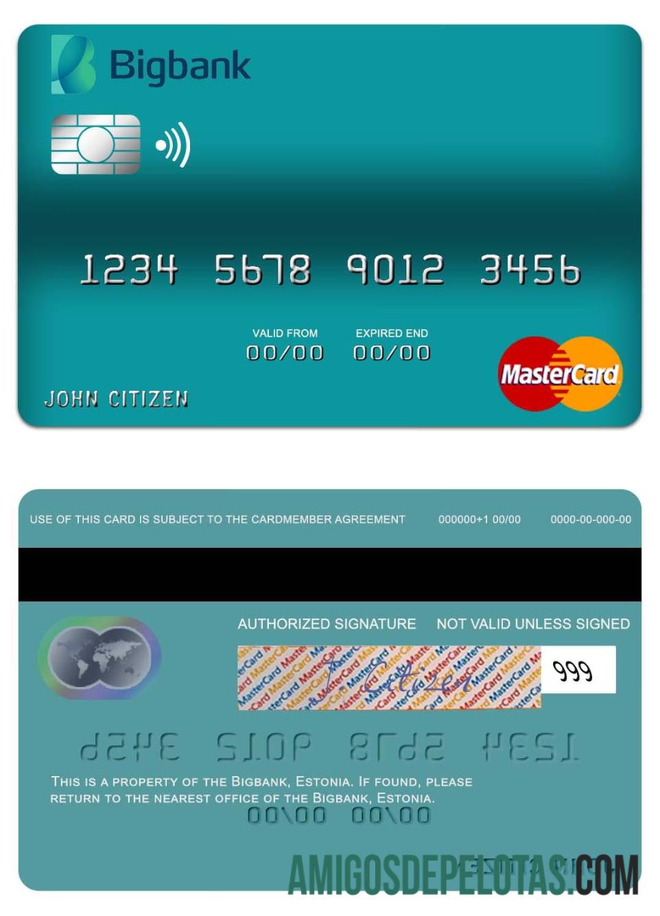 Estônia Bigbank Mastercard modelo